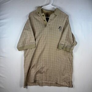Cutter & Buck Disney Mickey Mouse Golf Polo Shirt Mens Large Tan Plaid Cotton